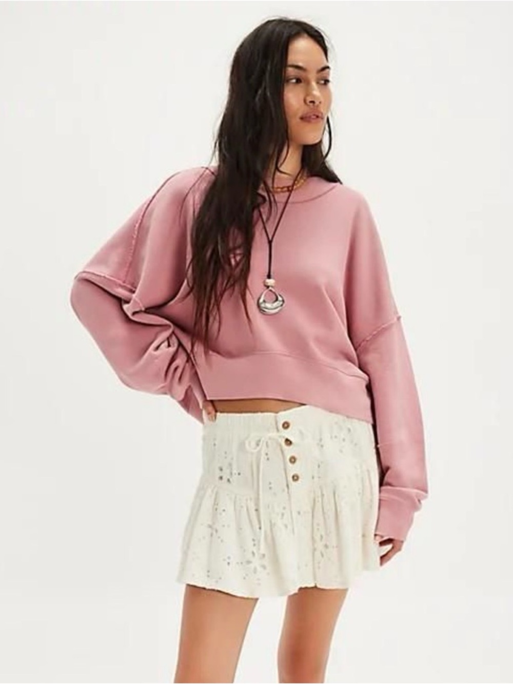 We The Free Mauve Cropped High Lo Pullover